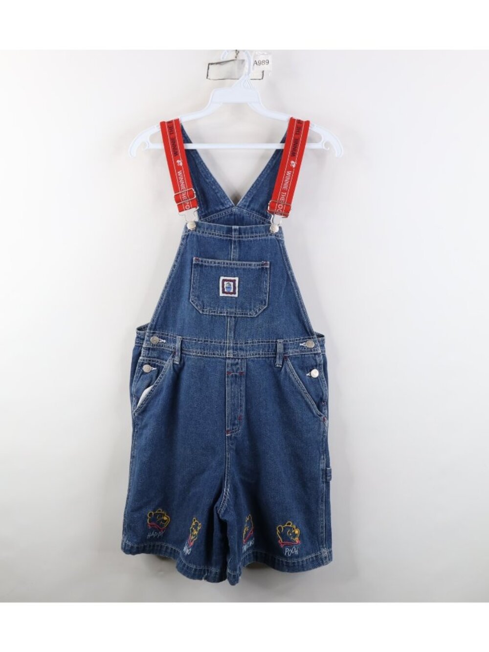 Vintage 90s Disney Winnie the Pooh Womens 16 Denim Jean Shortalls Overalls Blue